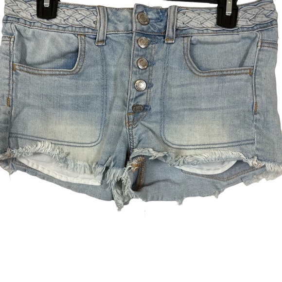 AMERICAN EAGLE OUTFITTERS Hi Rise SHORTIE Button Fly Distressed Jean Shorts sz 6 - Picture 3 of 15